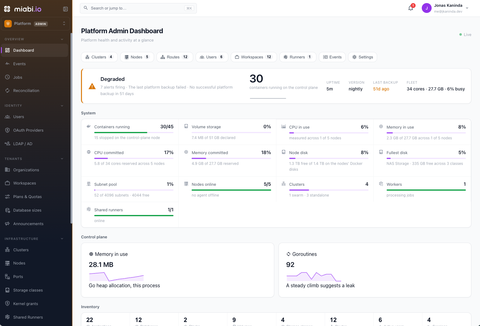 The platform admin dashboard