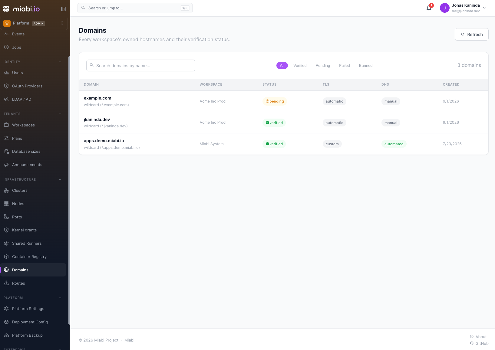 Admin domain moderation