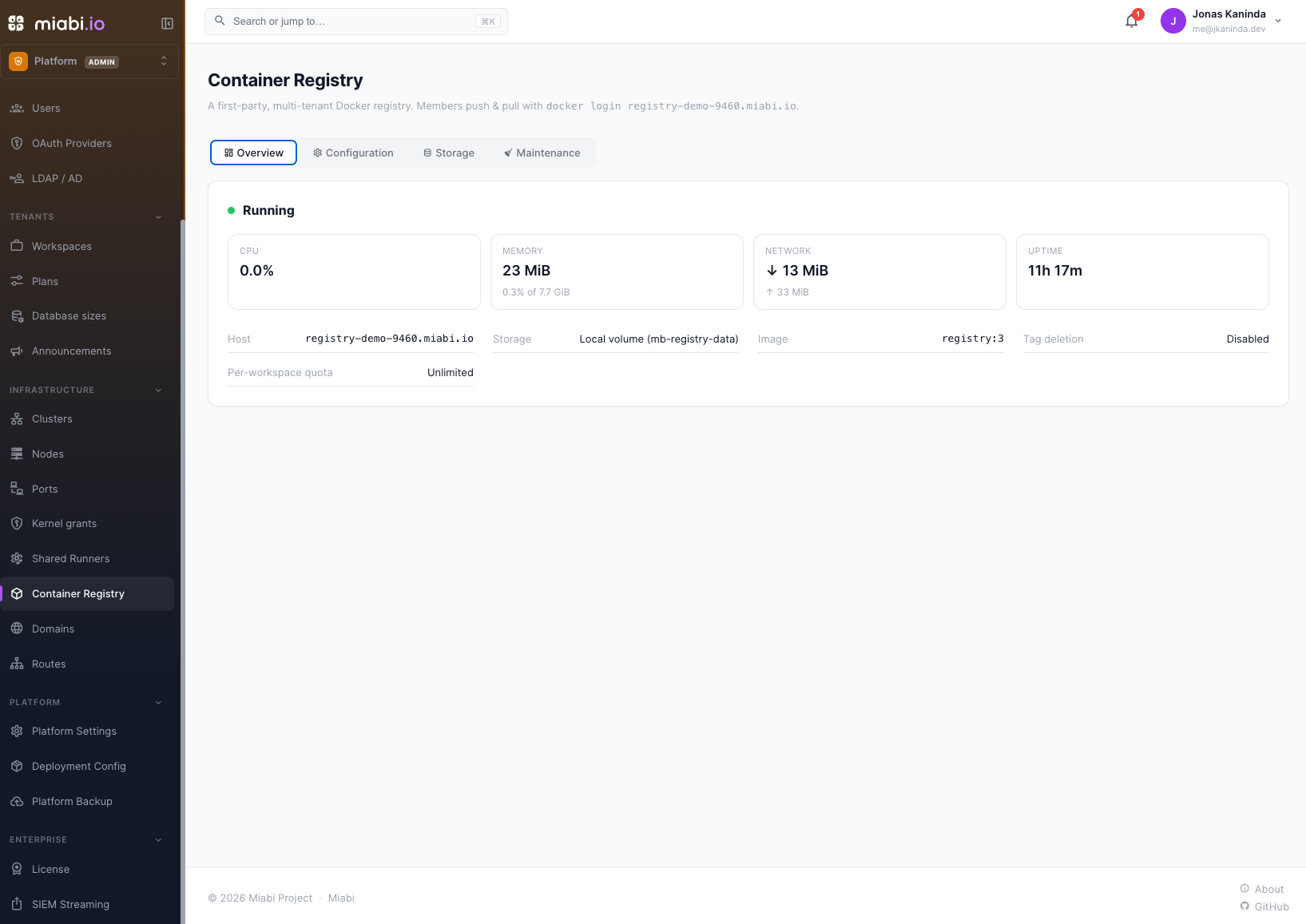 Registry administration: storage usage, quotas and garbage collection