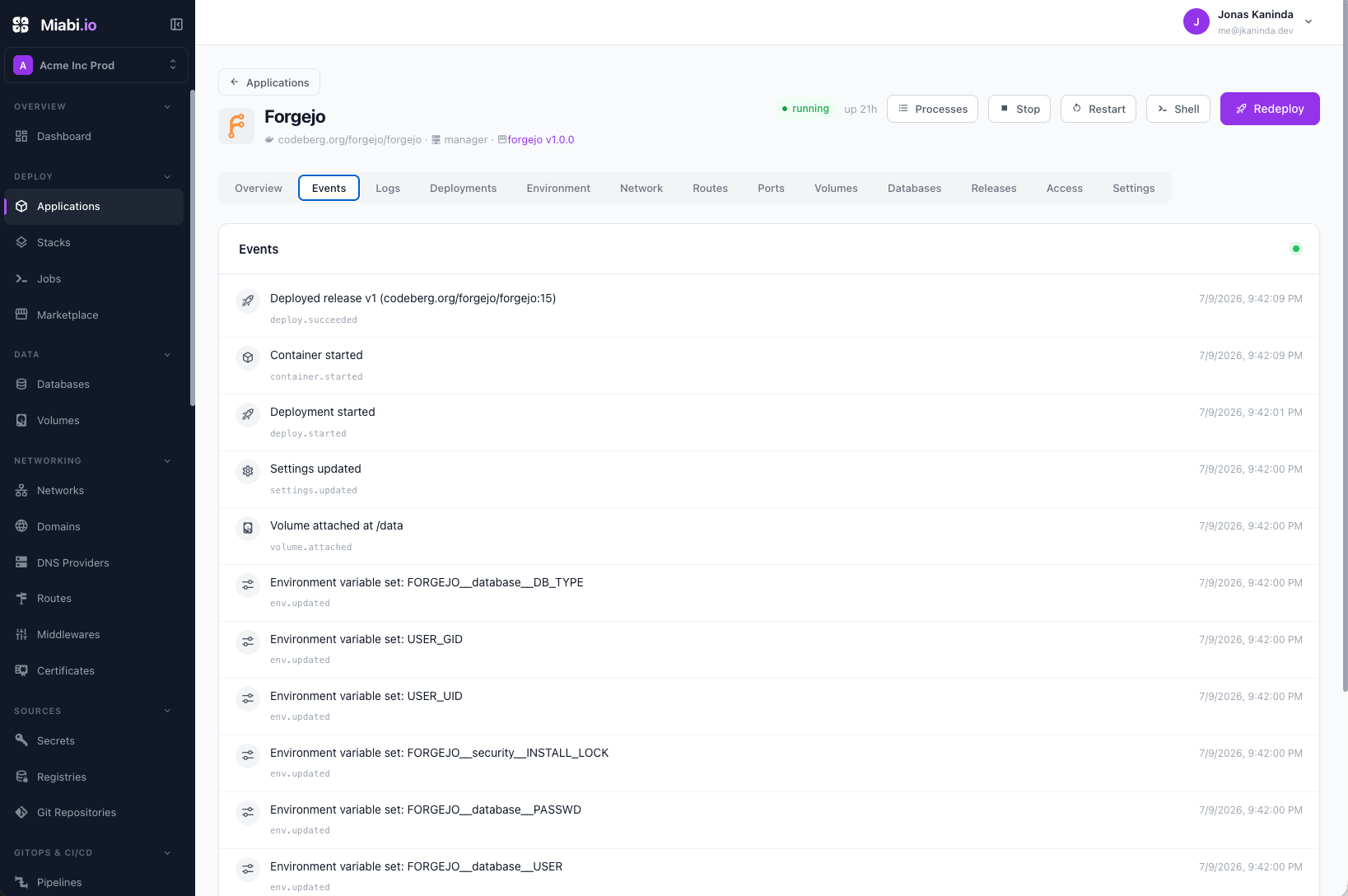 The application timeline of lifecycle events
