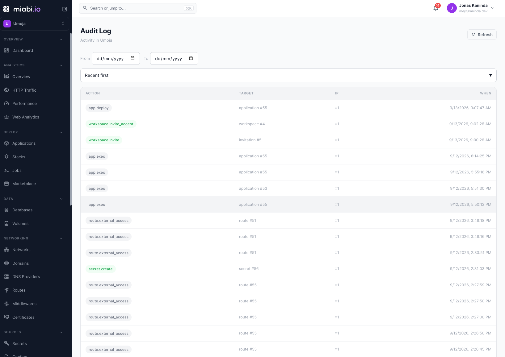 Audit log