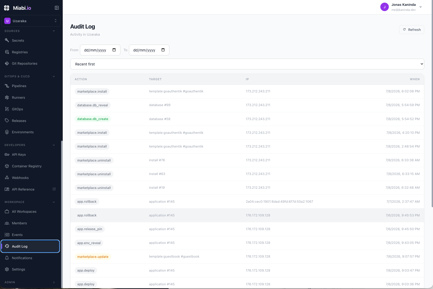 Audit log