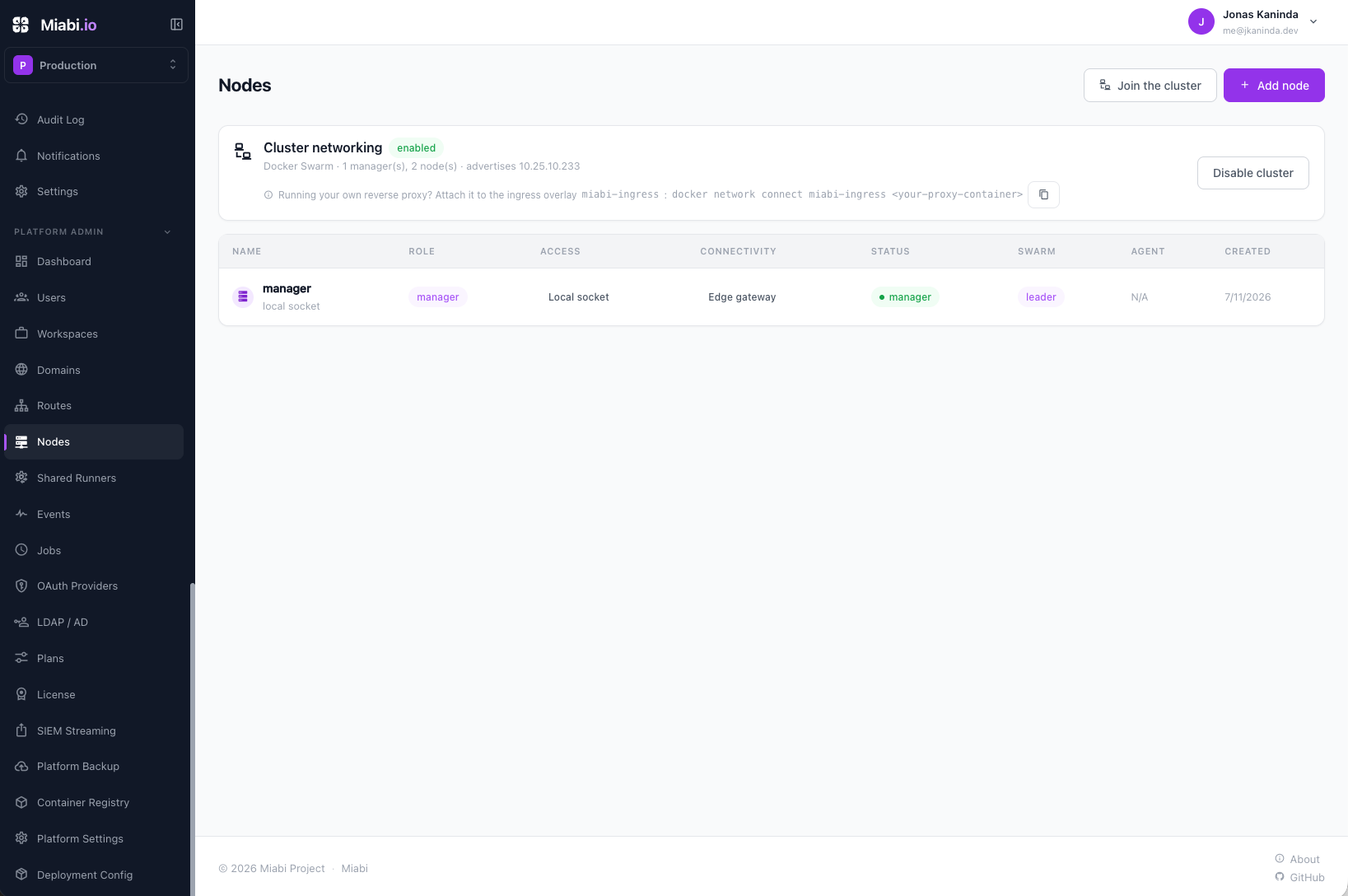 Cluster mode settings