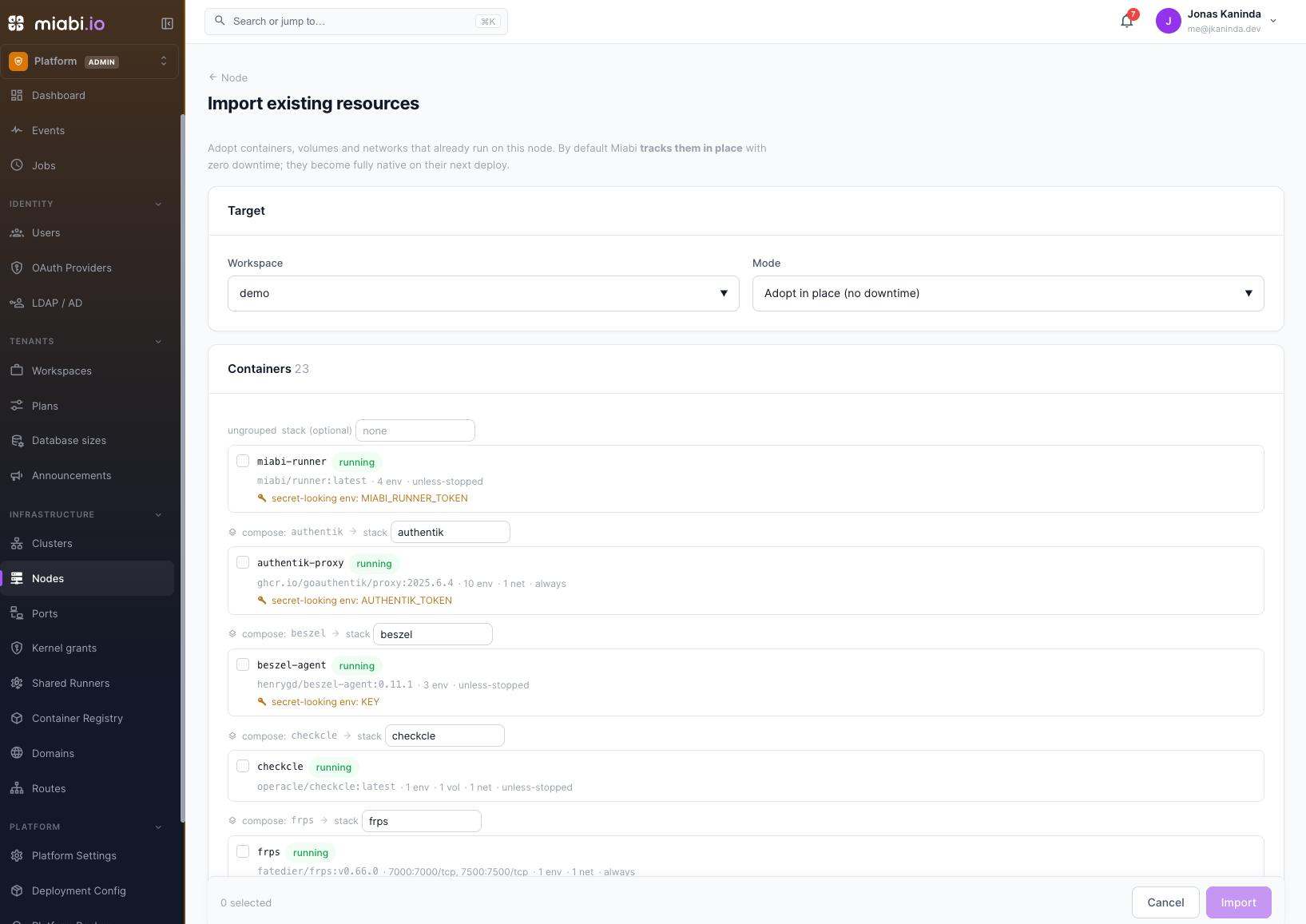Docker import flow
