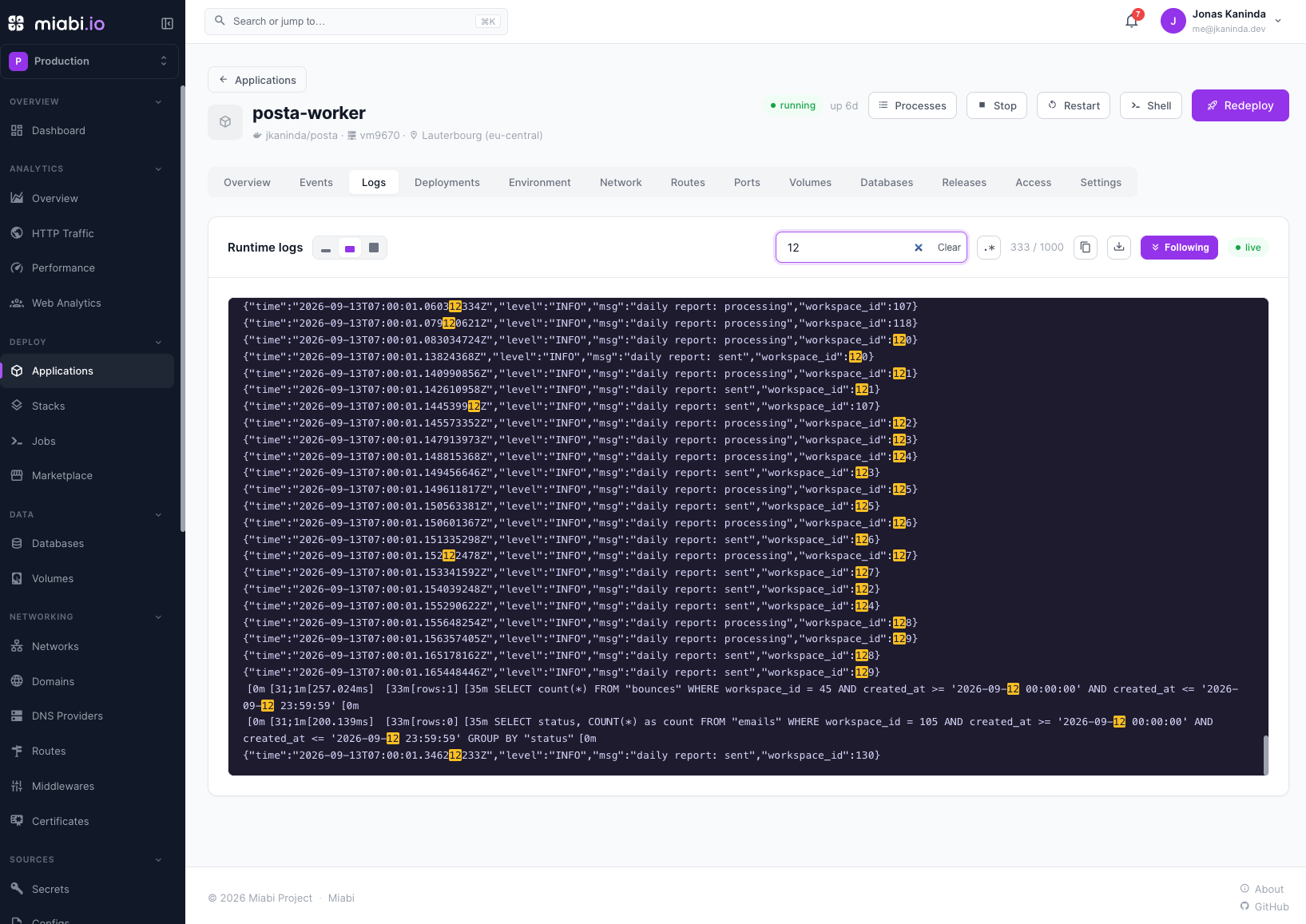 Stored logs with the retention and search controls