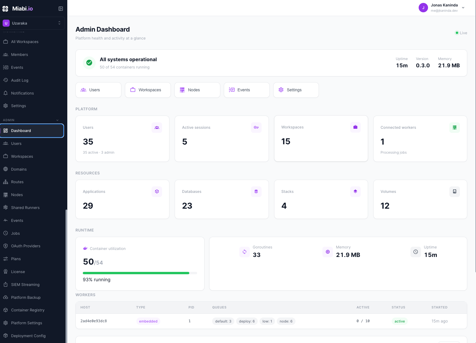 Platform admin console