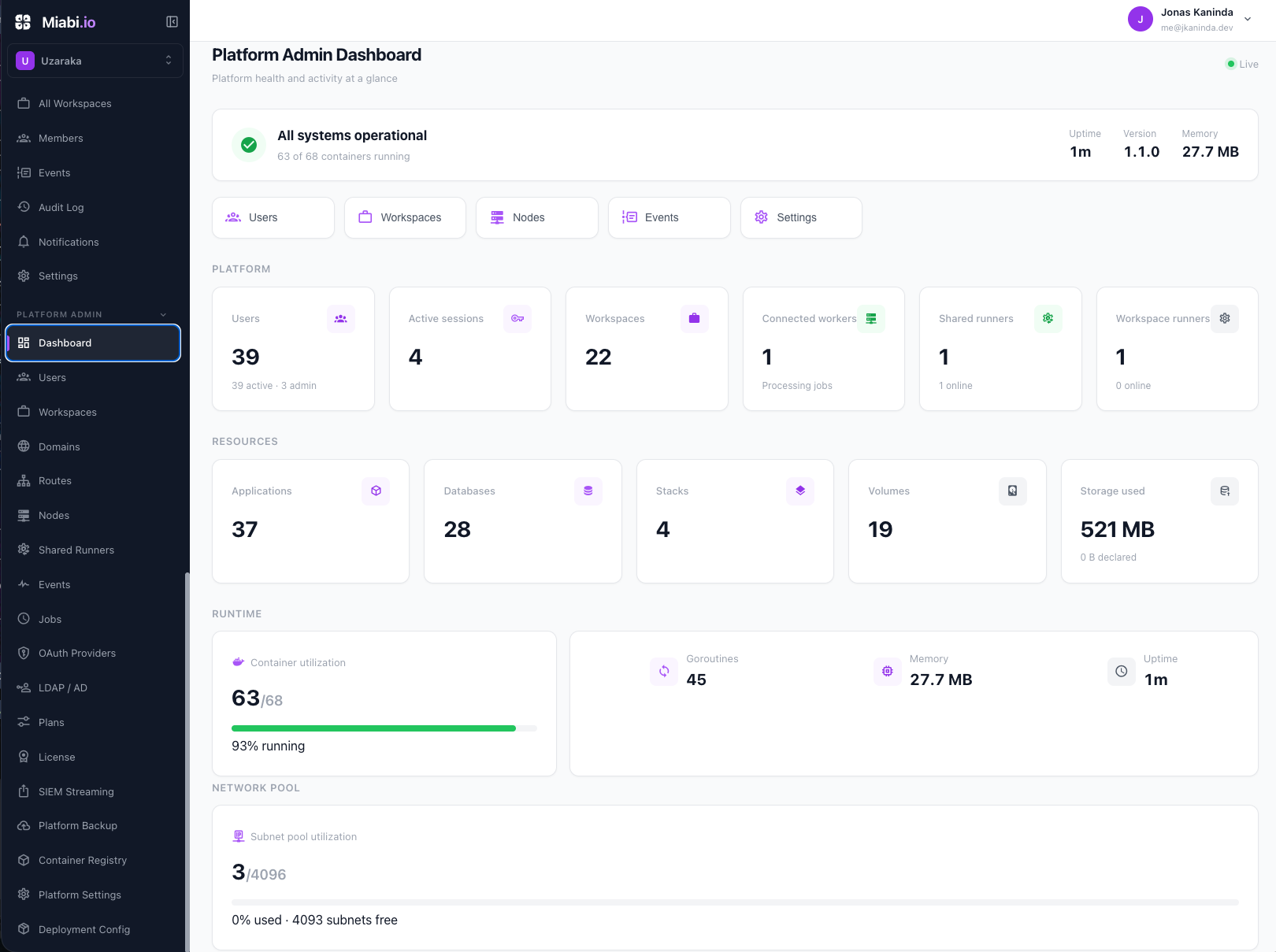 Platform admin console