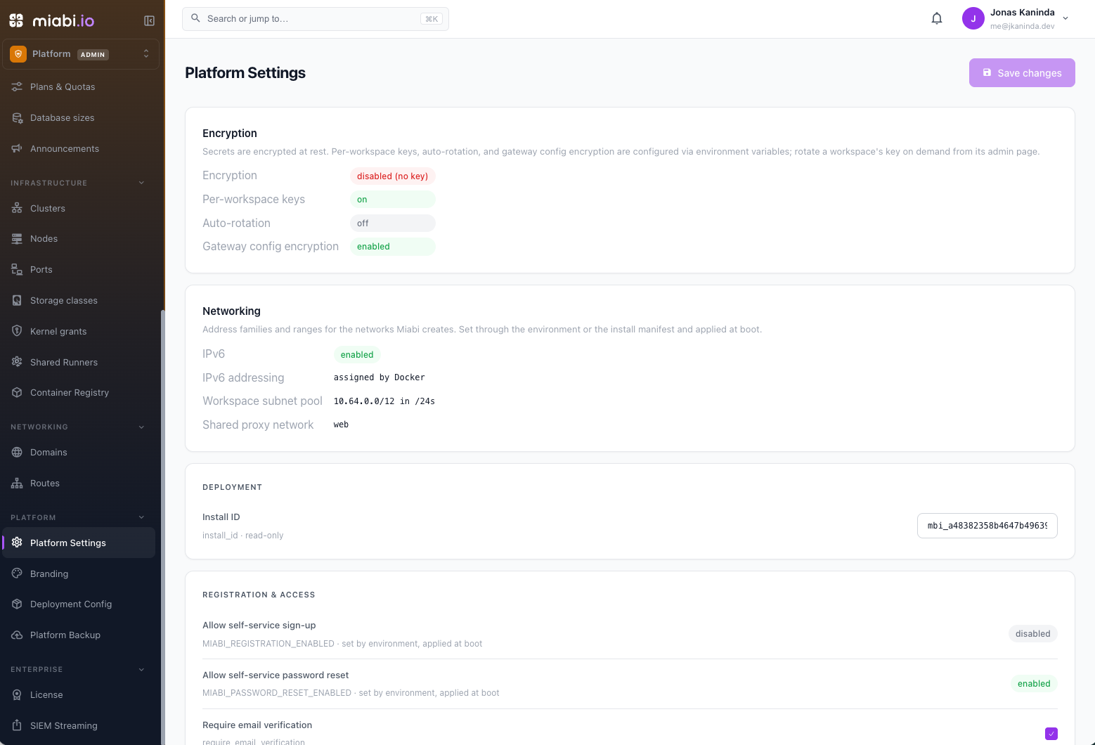 Platform settings