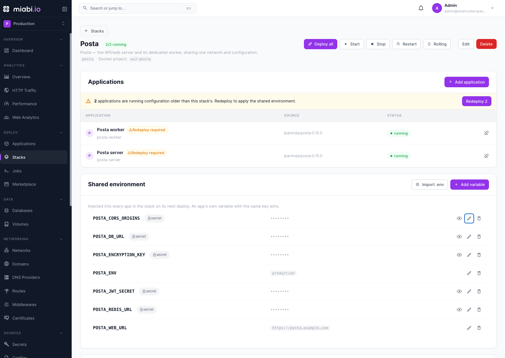 A stack grouping several related applications