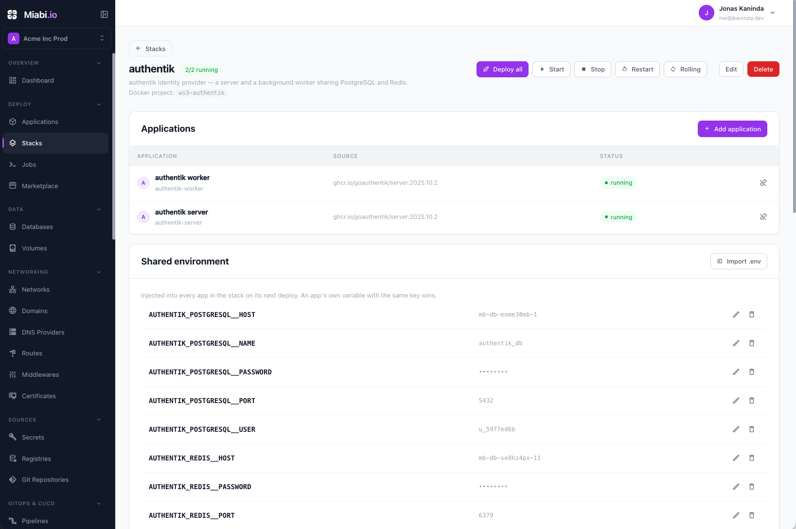 A stack grouping several related applications