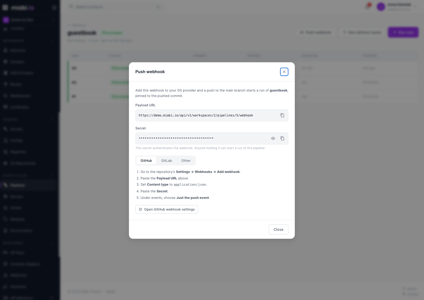 Webhook configuration